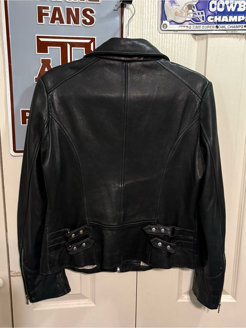 GUESS Classic Black Leather Jacket - Women's Zip Front Coat - Picture 3 of 9